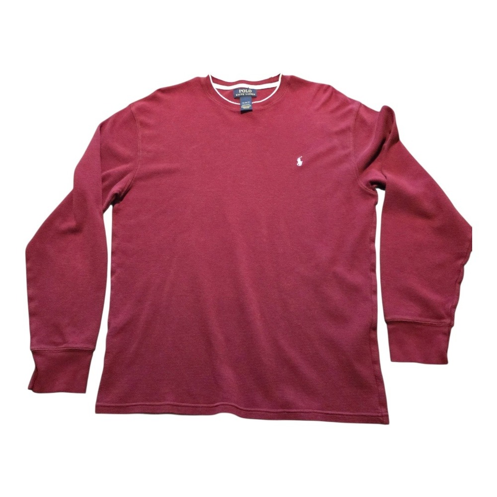 Polo Ralph Lauren Mens Burgundy Waffle Knit Long Sleeve Crew‎ Neck Shirt XL